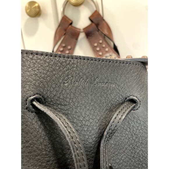 Ralph Lauren Purple Label Studded Two Tone Leather Backpack Black Brown - Picture 6 of 16